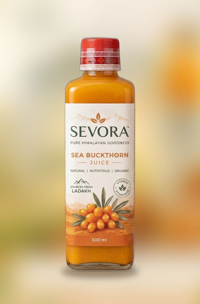 Sevora Sea Buckthorn Juice 500 ml bottle – 100% pure sea buckthorn juice from Ladakh