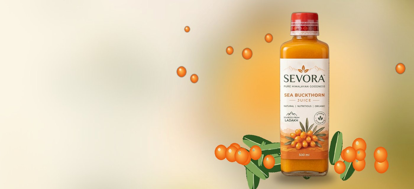 Sevora Sea Buckthorn Juice 500 ml with fresh sea buckthorn berries